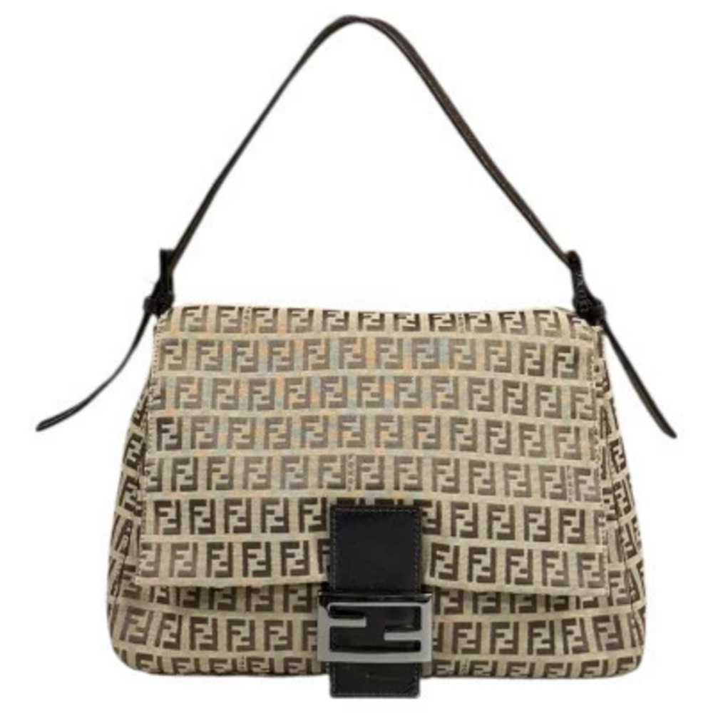 Fendi Mamma Baguette Zucchino Shoulder Bag Canvas Beige Cream